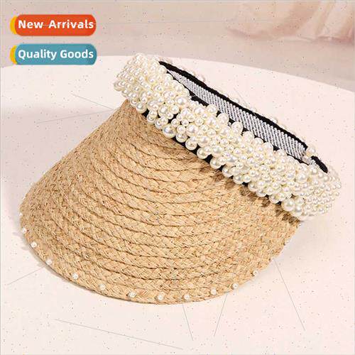 Handmade pearl raffia grass hollow top hat female sunshade s