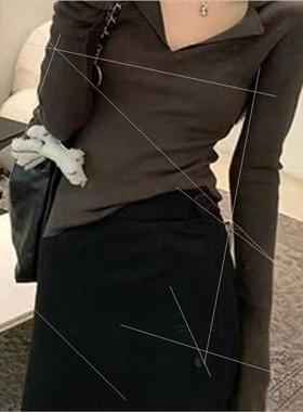 Pure desire wind lapel design sense long-sleeved kn sweater