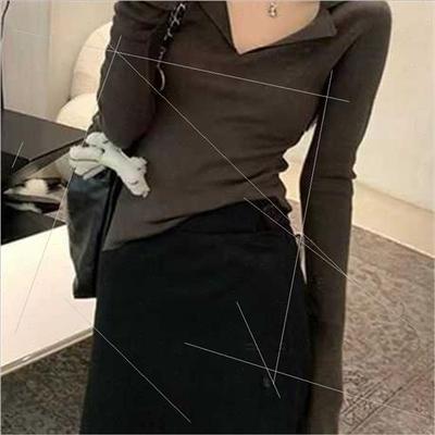 Pure desire wind lapel design sense long-sleeved kn sweater