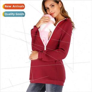 Kangaroo Casual Sweatshirt Hooded Zipper Materny Mom