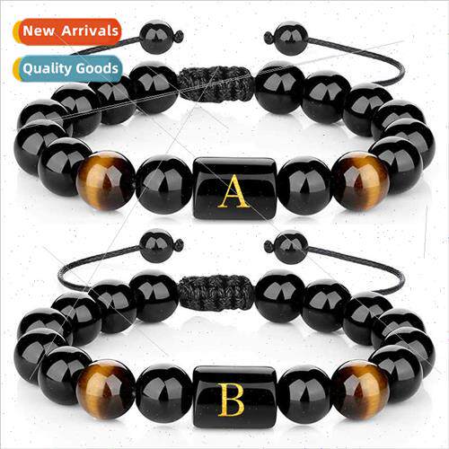 26 letters alphabet tiger eye stone bracelet 10MM imation ob