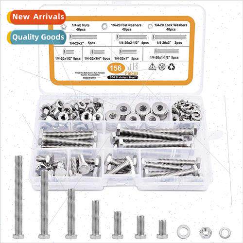 156pcs 1/4-20 304 Hexagon Socket Head Bolts w Nuts & Flat El
