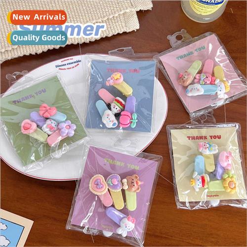 4 sets cute bear rabb bow hair clips sweet girl heart broken