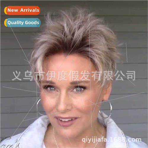 Europe blonde female fluffy short hair chemical fiber mechan