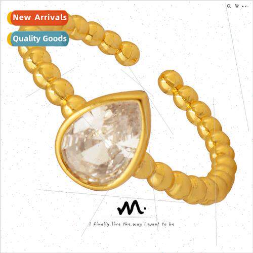 Koreabrass inlaid water drop rhinestone open ring niche does