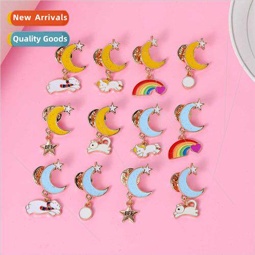 Stars moon rainbow cute couple brooches men women versatile