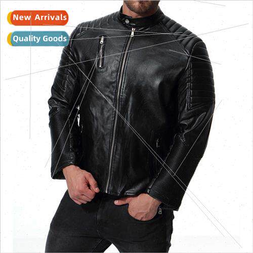18 Fall Punk Men Biker Multi Zipper Leather Moto Leather Jac