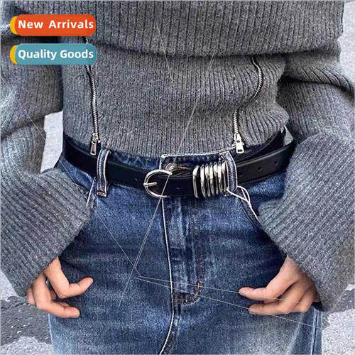 Metal ring pin buckle belt female niche premium sense fashio