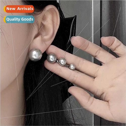 S925 silver needle silver gray real multi hemp pearl earring