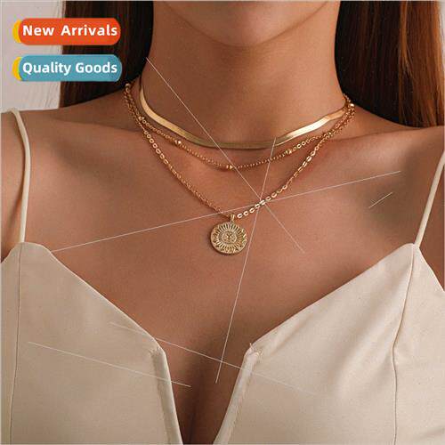 Europe fashion wild round tag necklace female simple multi-l
