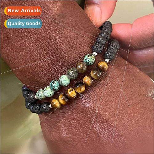 8mm Lava Volcanic Stone Double Layer Men Bracelet Personaliz