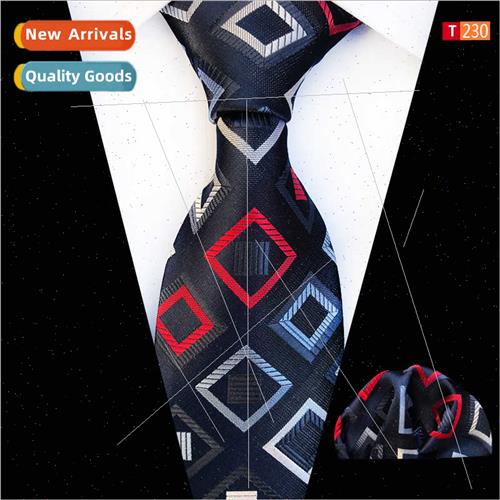 Pocket Towel & Necktie Set Polyester Jacquard High Weft Dens