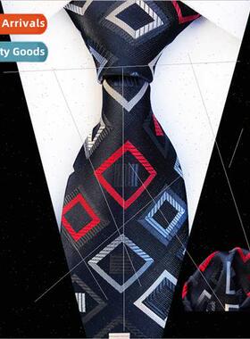 Pocket Towel & Necktie Set Polyester Jacquard High Weft Dens