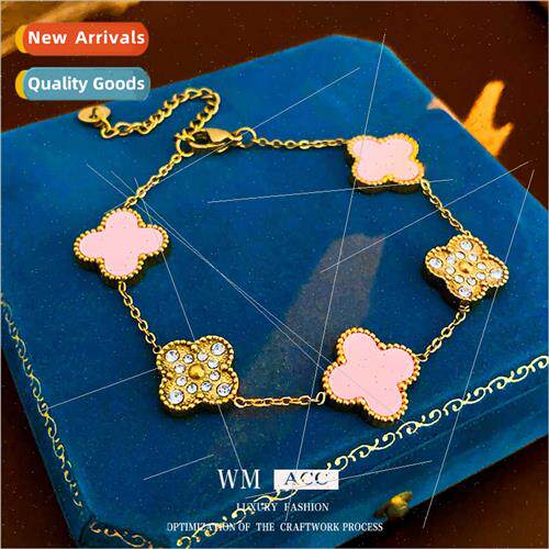 Tanium steel inlaid diamond flowers drip oil bracelet niche