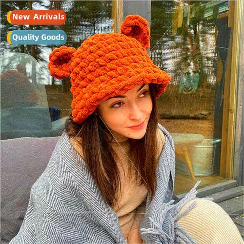 New winter thickened warm hat girls fisherman hat hand-knted