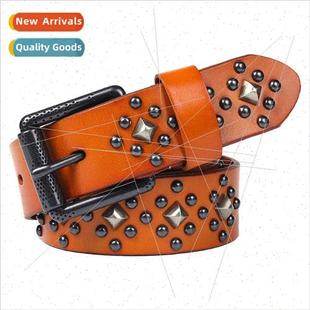 rivets belt pin buckle punk unisex men women leather belt