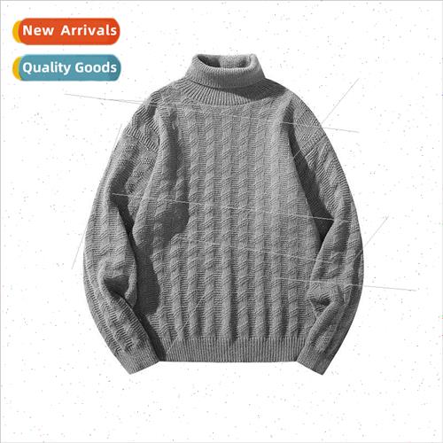 Men kn sweater solid color twisted flower turn turtleneck sw