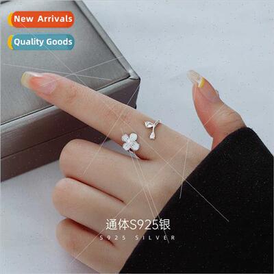 S925 silver Korea four-leaf clover ring female niche zirconi