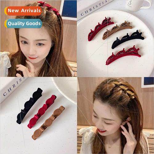 Flocking braided hair clips female bangs side textured hairp