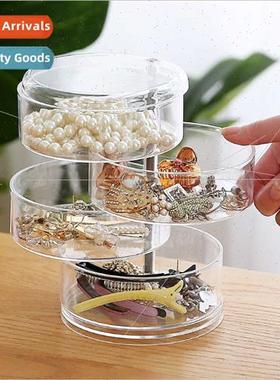 Transparent storage box rotatable jewelry organizer multi-la