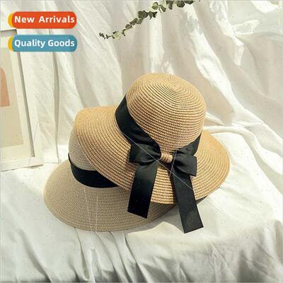 Summer Korean  fashion ribbon bow ladies straw hat seaside v