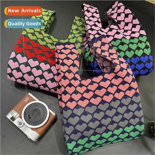 knting paragraph capacy plaid large love bag Korean flower