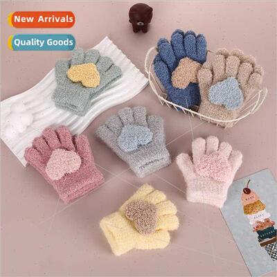 Children five fingers thickened warm gloves cute three-dimen