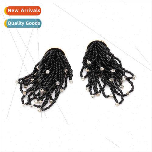 Fashion ins handmade beaded rice beads tassel earrings retro