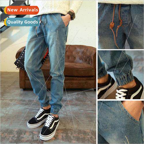 Spring and summer new drawstring jeans Korean elastic Harlan