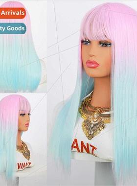 Multi-color gradient wig female bangs 60cm gradient long wig