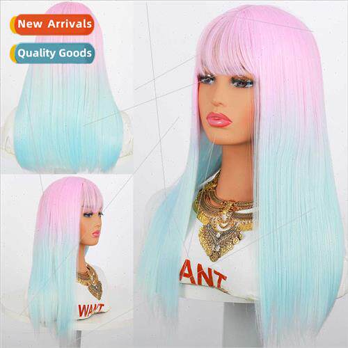 Multi-color gradient wig female bangs 60cm gradient long wig