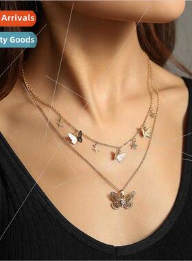 mple fashion new hundred wh gold butterfly multi-layer neckl