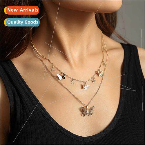 mple fashion new hundred wh gold butterfly multi-layer neckl