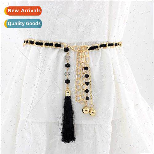 Women metal wear belt waist chain versatile tassel waist pen