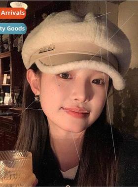 Autumn winter new plush splicing newspaper boy hat female wa
