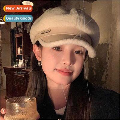 Autumn winter new plush splicing newspaper boy hat female wa