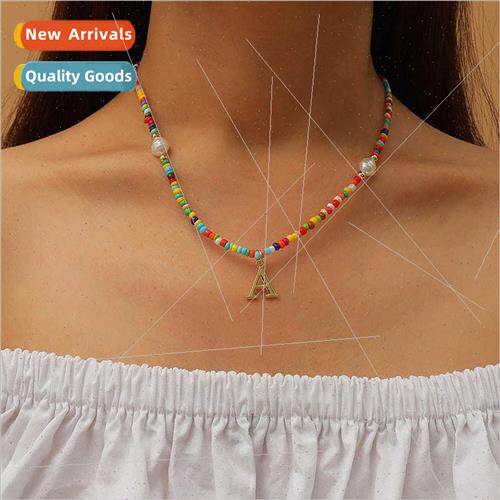 Europe bohemian letters colorful rice beads necklace summer