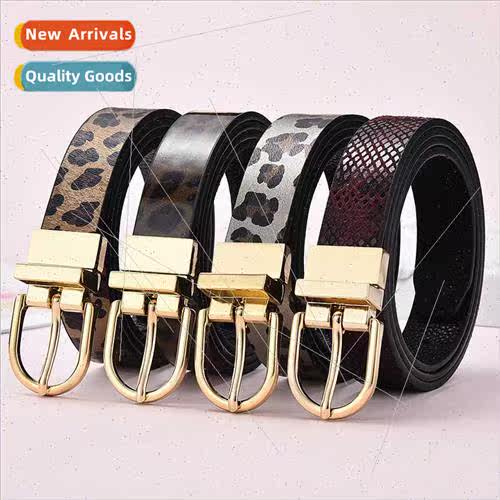 New leopard belt  double-sided rotary pin buckle women belt