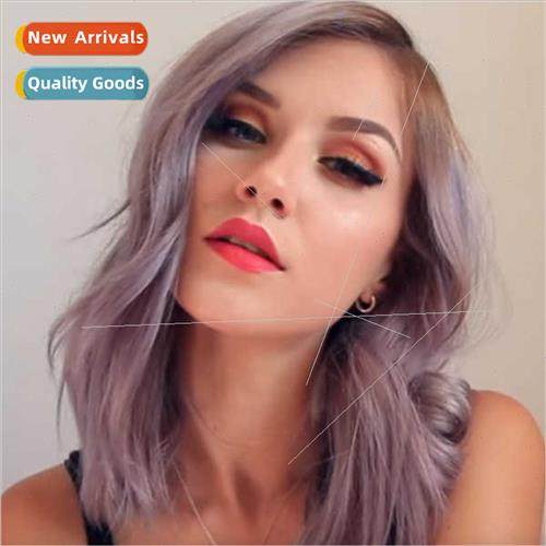 Women short curly hair taro gradient in middle parting fashi