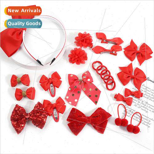 Red bow hair clips hair bands children Hanbok hair accessori