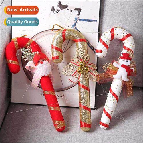 Christmas decorative walking stick 35cm red flocked gold glt