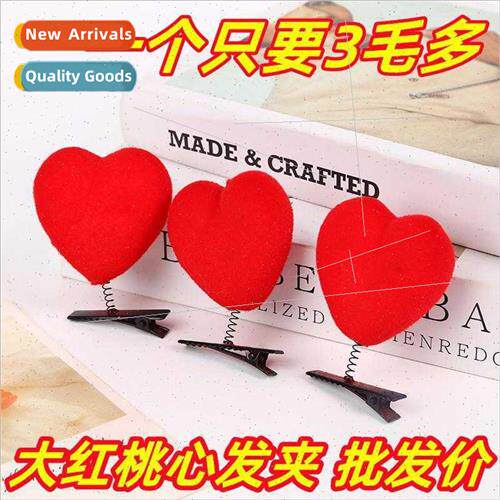 Big red peach heart hair clips cute artifact spring clip chi