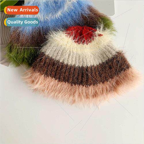 mohair knted wool cap fall winter American soft striped patc