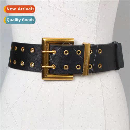 Extra wide waistband double rows gold buckle air eye ladies