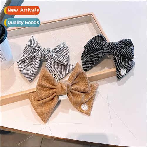 Autumn winter new retro temperament bow spring clip pearl ro