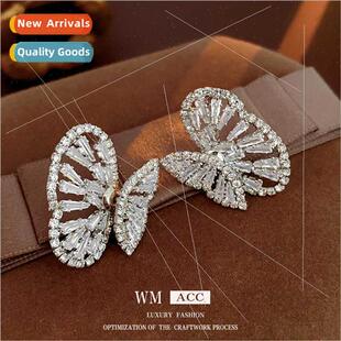 hollow lver zirconia Korea fashion earrings pin butterfly