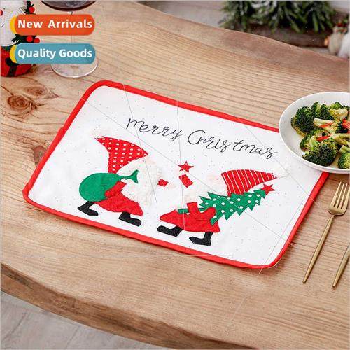 Christmas Embroidery Placemat Home Faceless Elder Insulated