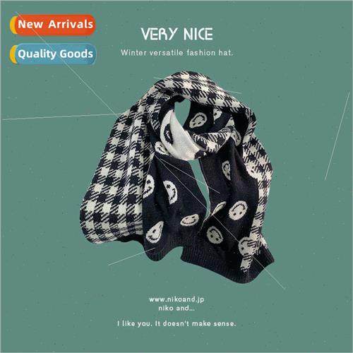 Smiley Thousbirds check scarf women  fall winter  2022 new i