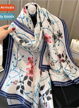 2022 spring summer new new satin silk scarf female printing