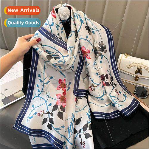 2022 spring summer new new satin silk scarf female printing